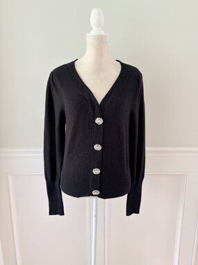 Express Black Cardigan Sweater With Rhinestone Buttons V-Neck Ribbed Hem Size S